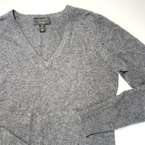 Women's 100% Cashmere V Neck Sweater Gray Charter Club Luxury Size P/P